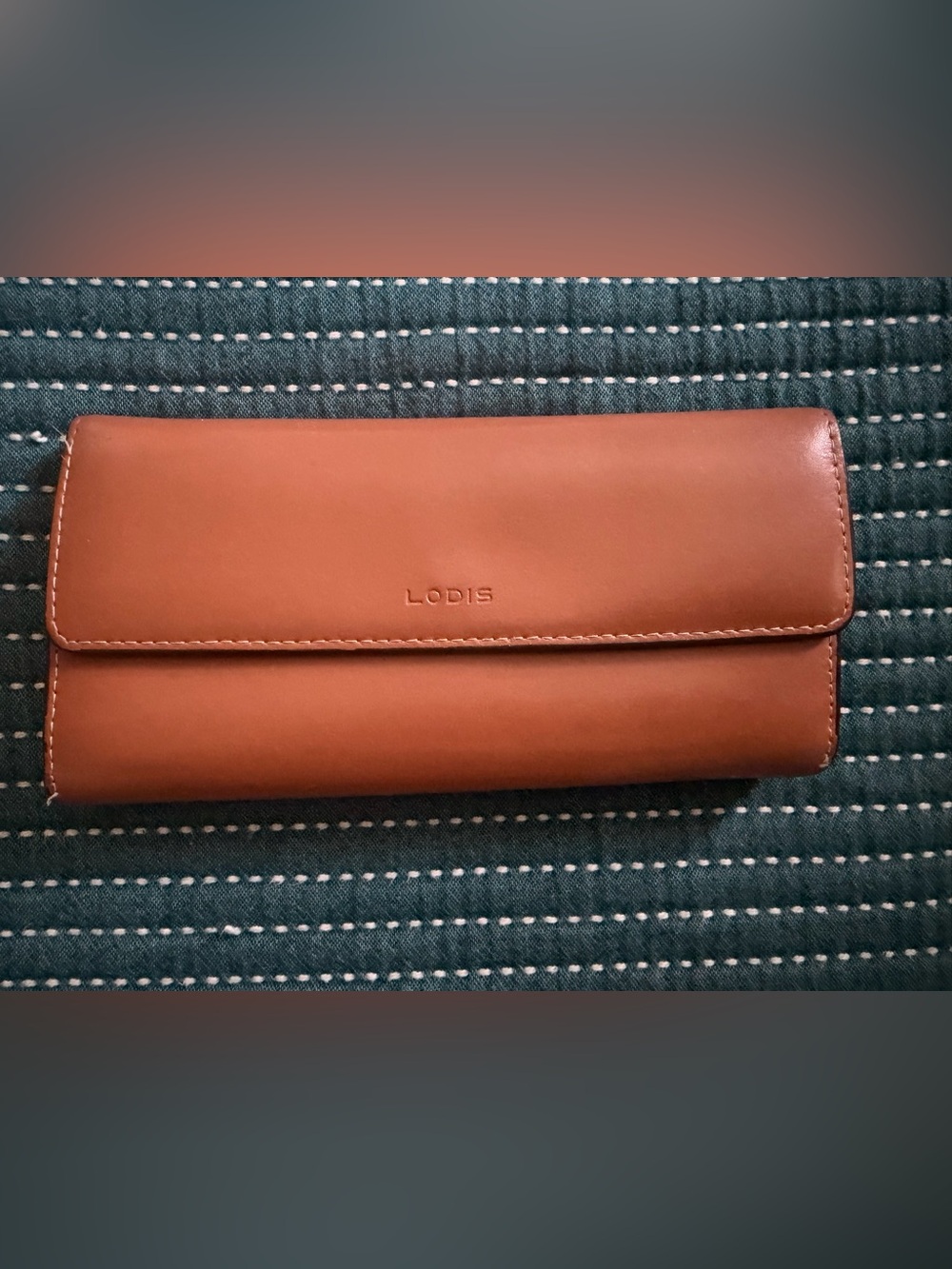 Lodis Cognac Leather Foldover Clutch